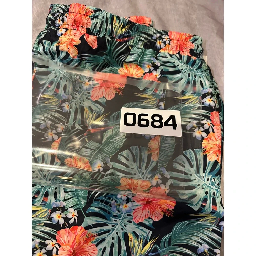 Centro Mens Tropical Floral Swim Trunks XXL Green Black Red Hibiscus MS1001 NEW